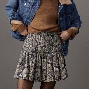 Anthropologie Eula Pintucked Pleated Mini Skirt Paisley Cotton Size Small